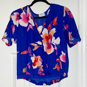 Sienna Sky Blue Floral Cinch Waist Blouse